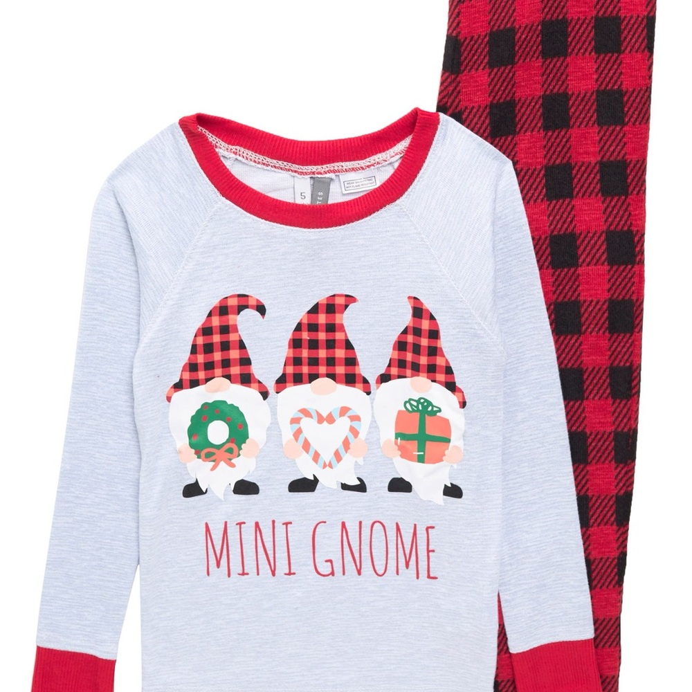 12 Months - Mini Gnome Kids Pajama Set - Red and Gray
